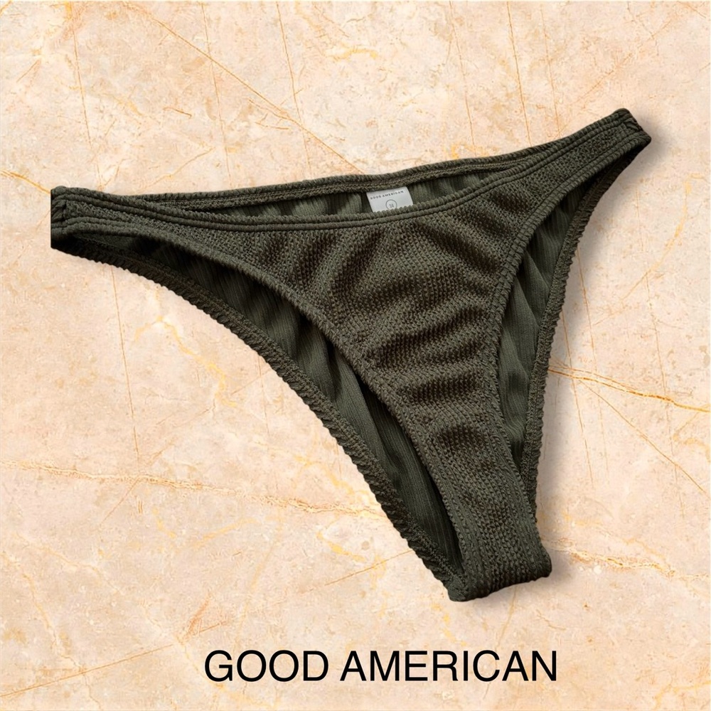 Good American New L/XL Textured Always Fits Bikini Swimsuit Bottom Olive